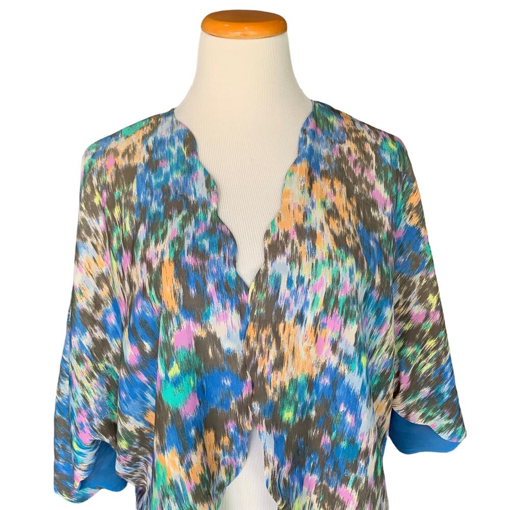 Kimchi Blue Floral Kimono Scallop Edge Open Front Top Cover Up Women's XS S - Picture 2 of 8